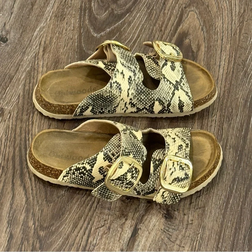 Outwoods Women’s Snake Skin Print 2 Buckle‎ Sandals